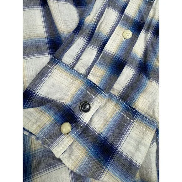 Ben Sherman Mens S Checkered Long Sleeve Shirt Western Cowboy Blue White NWT - Picture 5 of 14